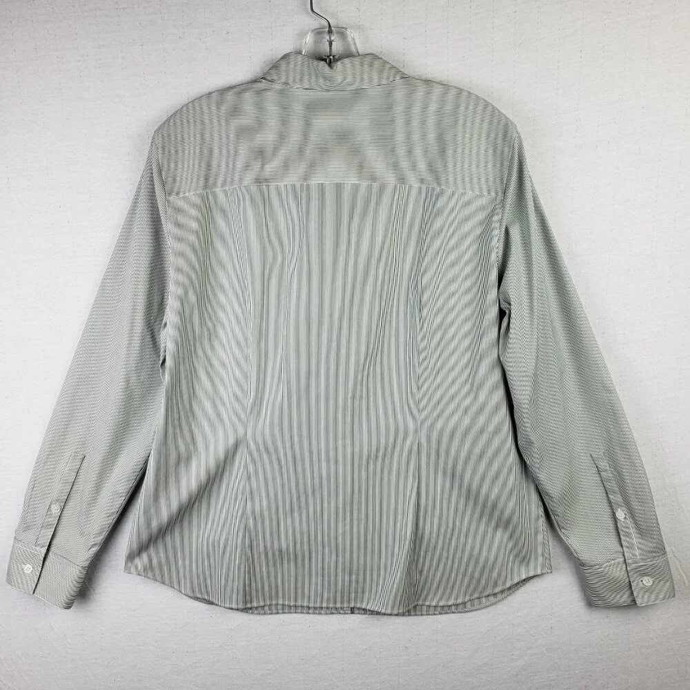 Lafayette 148 NY Striped Button Down Shirt Cotton Blend Stretch Green size 12 - Picture 7 of 12